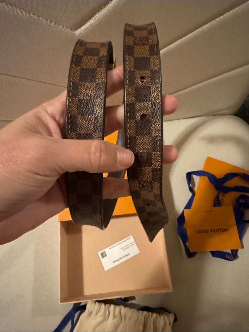 Louis Vuitton Brown Damier Ebene Belt with Gold LV Initiales 25 mm - Picture 2 of 6